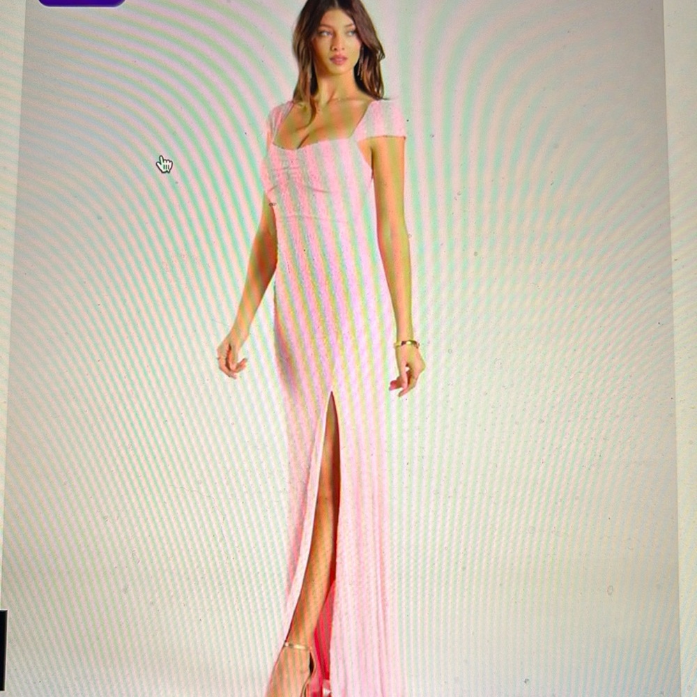 Windsor Greta Short Sleeve Lace-Up Slit Beaded Formal Dress